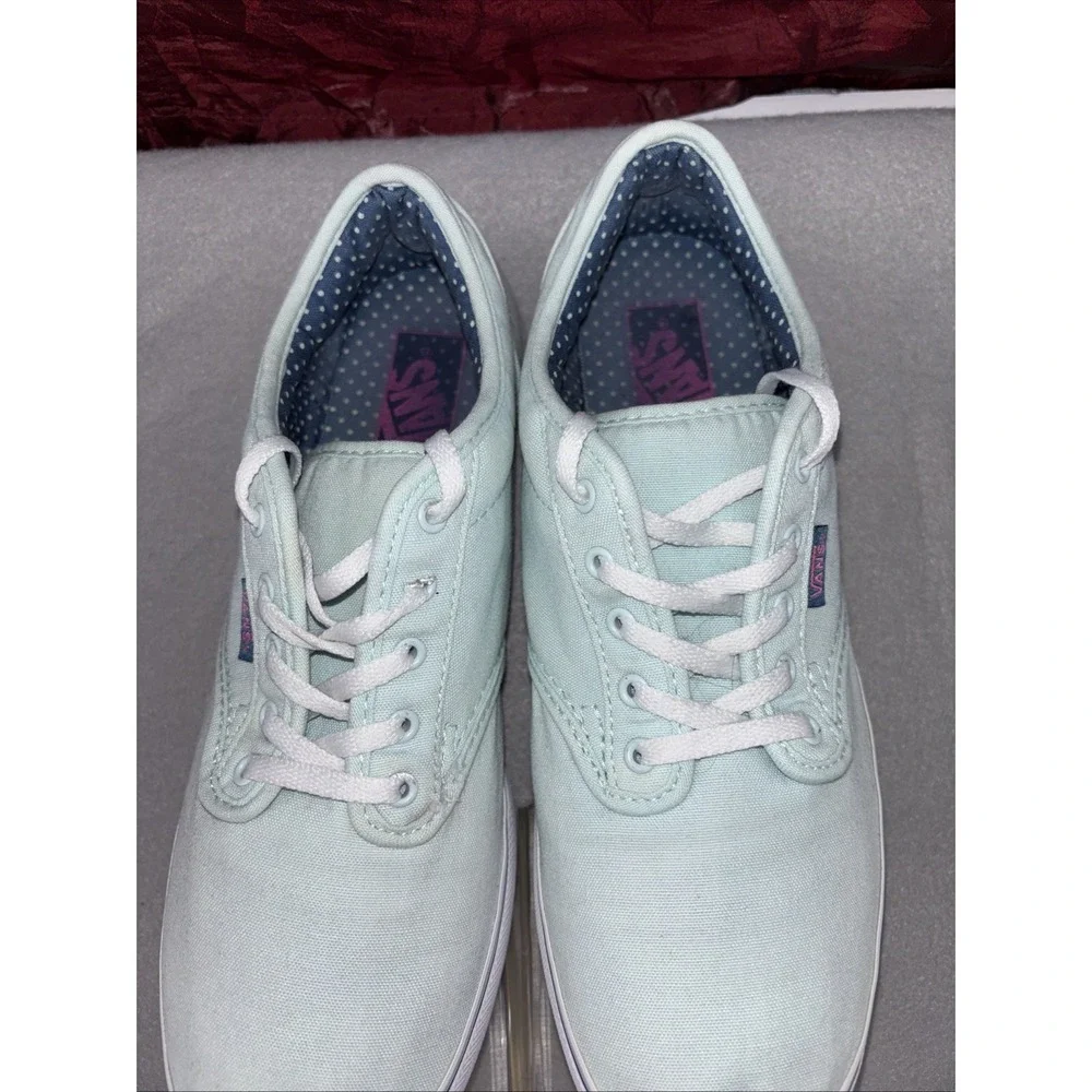 VANS Atwood Mint Green Canvas Sneakers Blue Polka Dot Insoles Women's 9.5 EUC